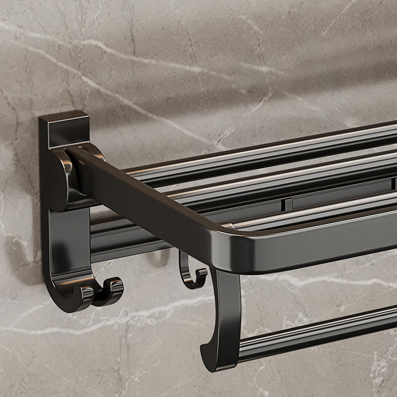 Aluminum Alloy Punch-Free Wall Hanging Bath Towel Rack Bathroom Storage Rack