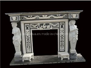 Sculptured Handcarved Design Marble Antique Carved Fireplace Surround
