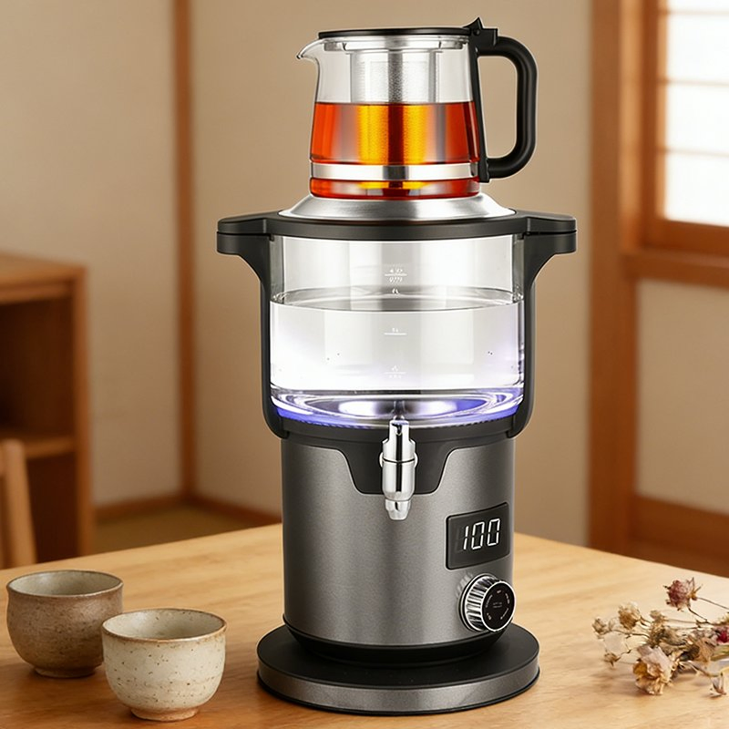 Yuekon Customized Glass Samovar Temperature Control 2000W 5.6 Litre Russian Glass Teapot Electric Kettle for Boiling Water
