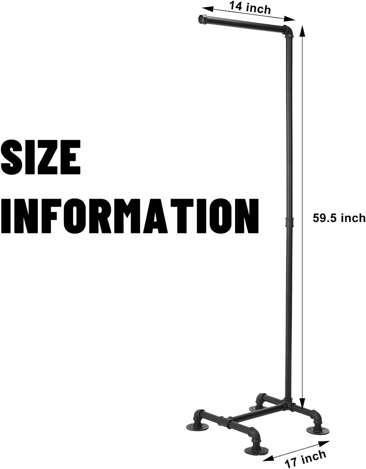 Industrial Pipe Clothing Rack 59.5'' Dress Hanger Coat Racks Multipurpose Free Standing Industrial Closet Rod Standing Iron Garment Bar for Retail Vendor Close