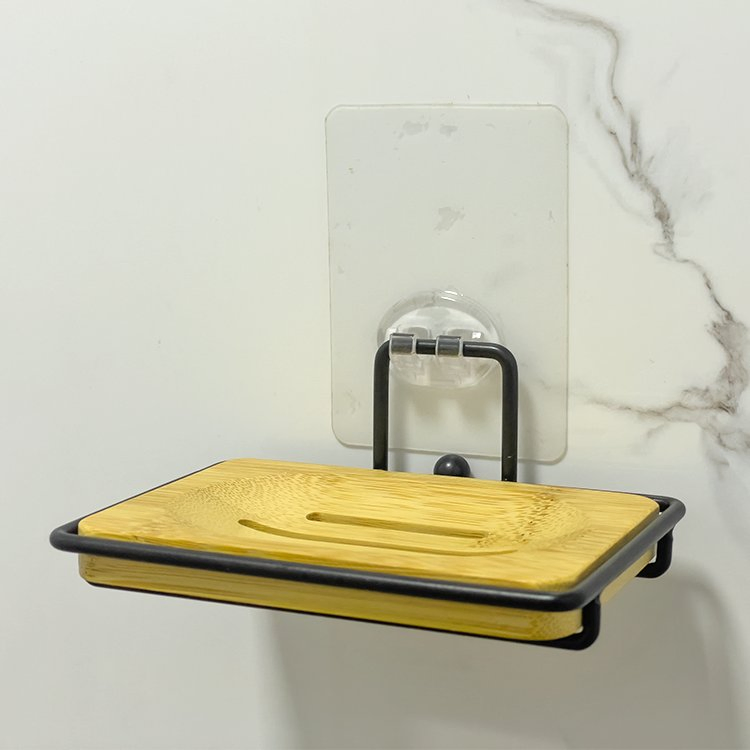 Настенная мыльница из нержавеющей стали с бамбуковой крышкой