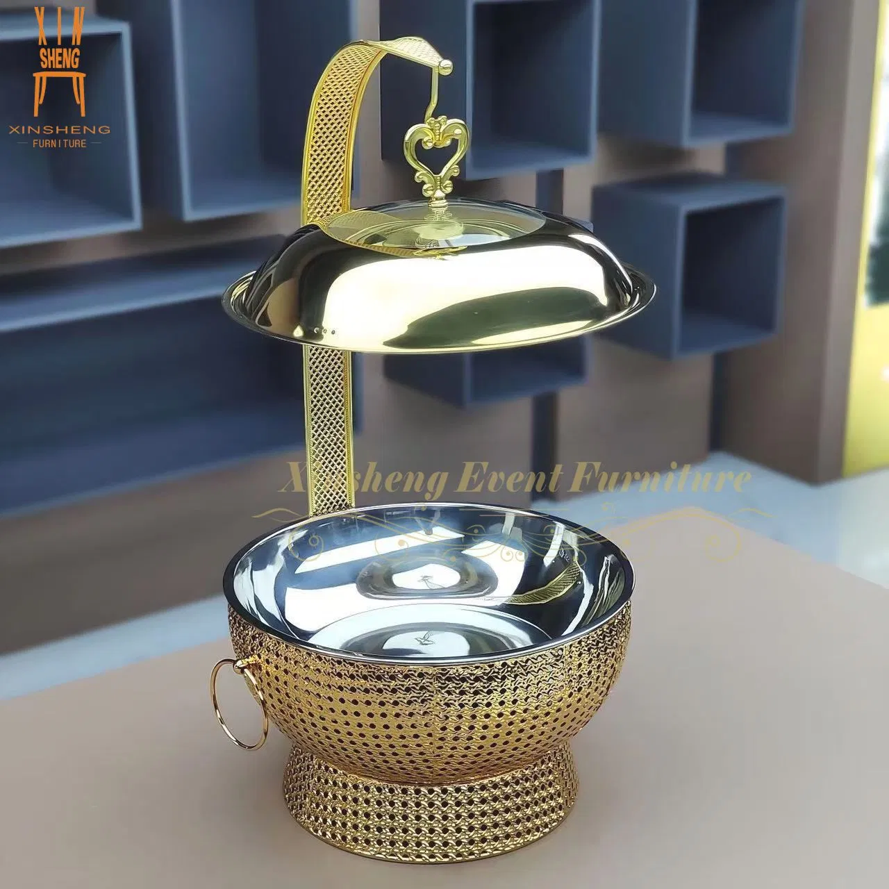 Stainless Steel Hotel Chafing Dish Gold Food Warmer with Lid Holder Cover Hanging Chafing Dish for Wedding Hotel
