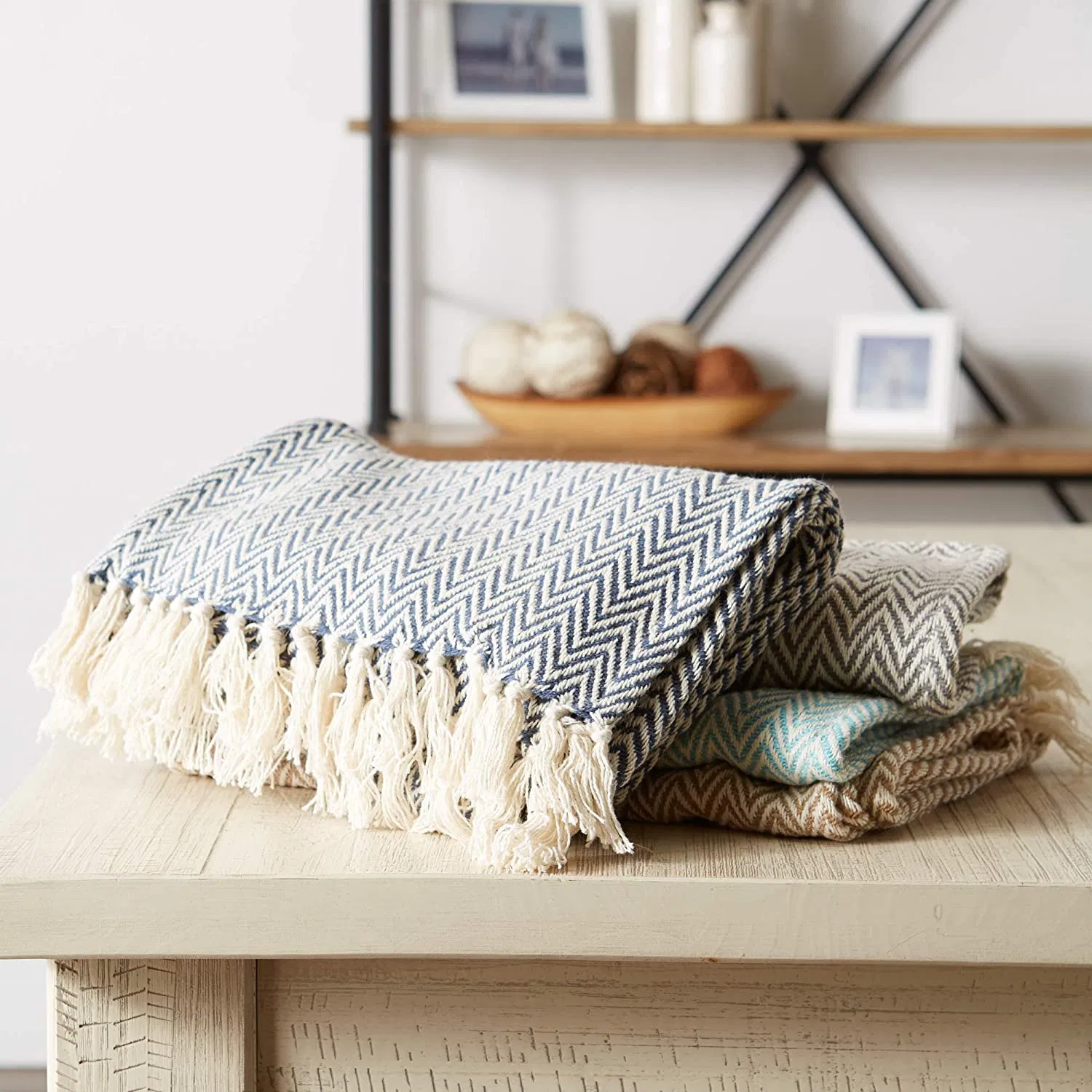 Cotton Linen Braided Vintage Woven Farmhouse Table Runner Decorations with Tassel