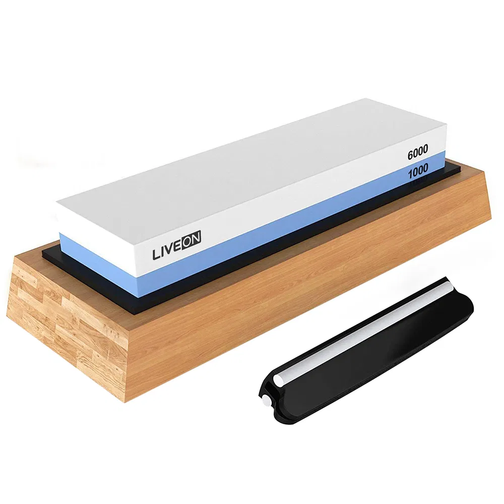 Premium Whetstone Knife Sharpener Stone 2 Side Grit 1000/6000 Waterstone with Bamboo Base
