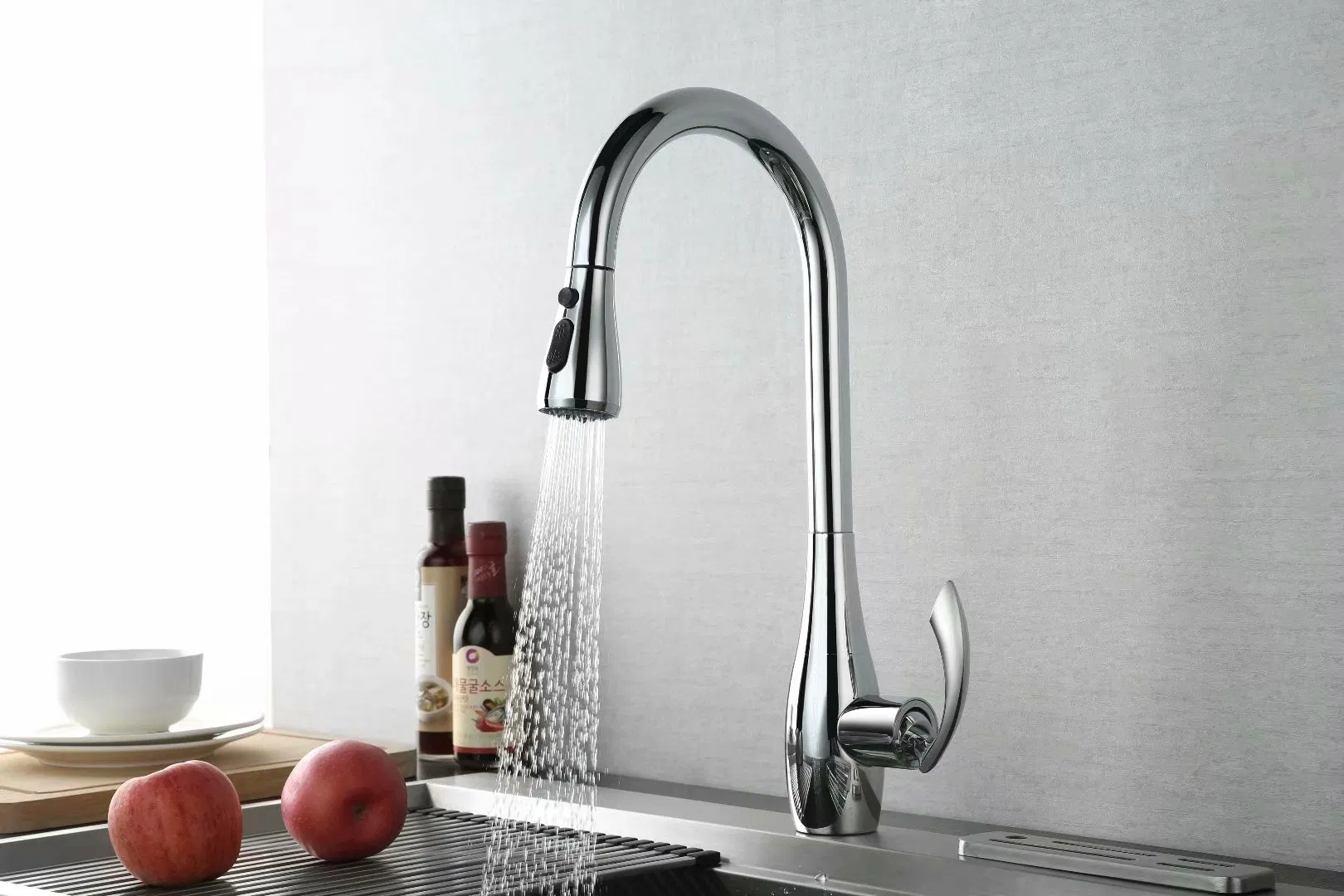 Выдвижной смеситель для кухни с душем, хром