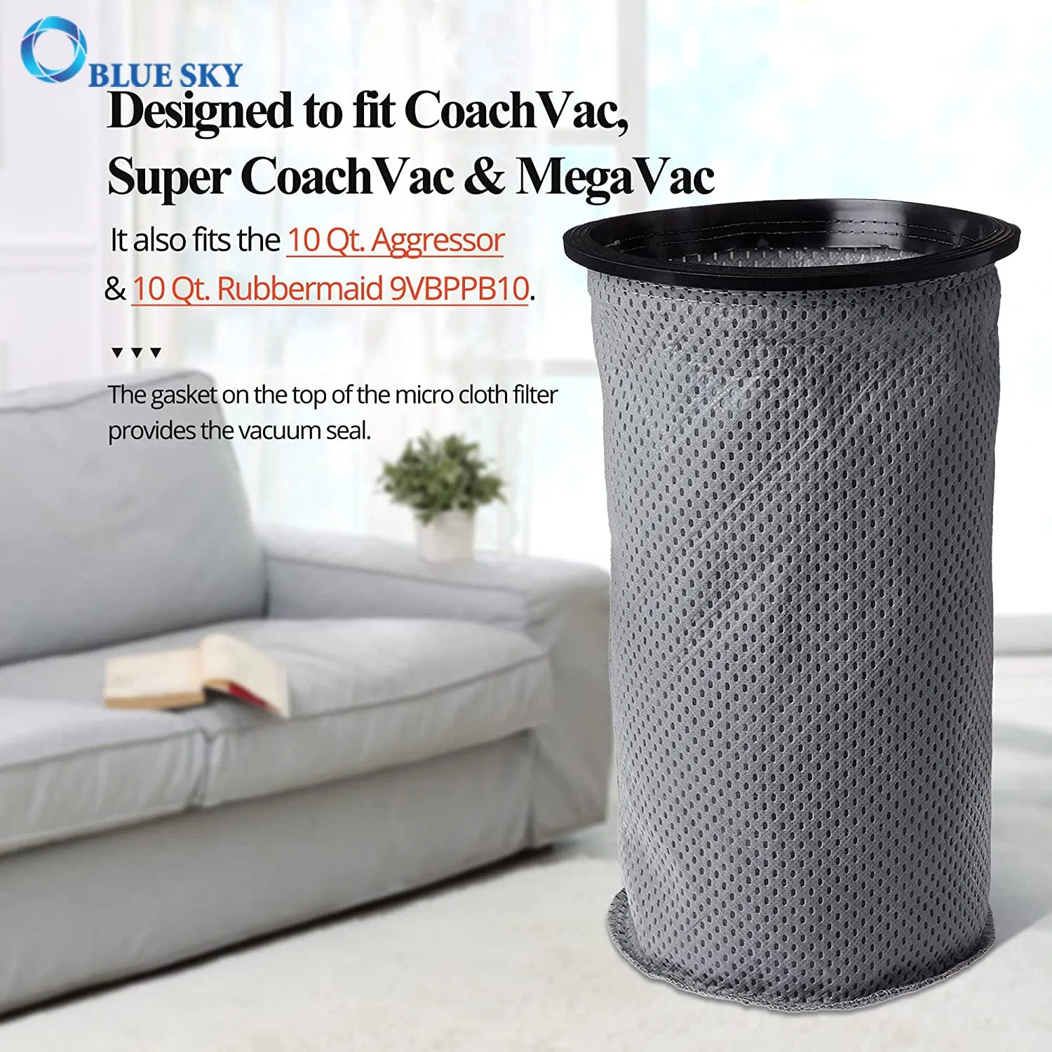 Round Reusable Micro Cloth Filter Bags 10qt Vacuum Bags Compatible with Proteam Part # 100565