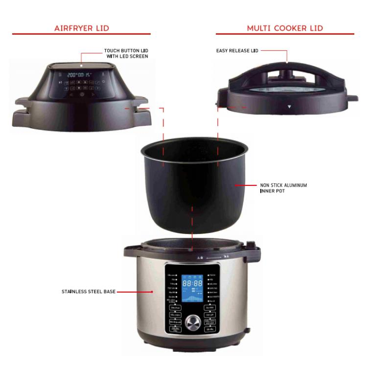 Pressure Cooker with Double Lid Design for Versatile Cooking and Air Frying Options