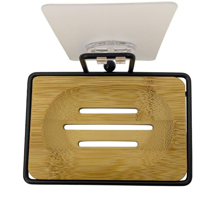 Настенная мыльница из нержавеющей стали с бамбуковой крышкой