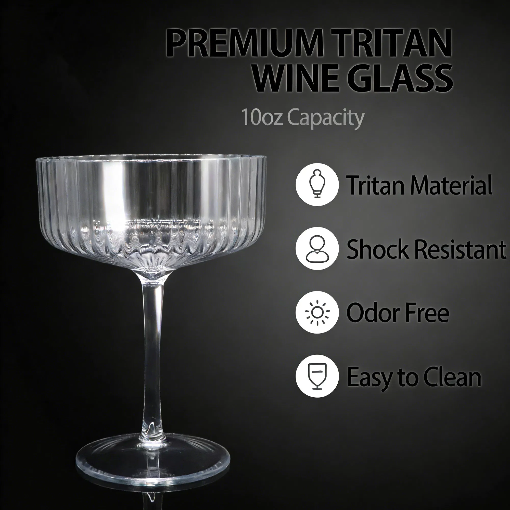 Wholesale Luxury Quality Tritan 10oz Unique Ribbed Dessert Ice Cream Glass Martini Champagne Glass