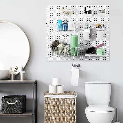 White Mesh Baskets and Mesh Racks for Pegboard 6 PCS Per Pack