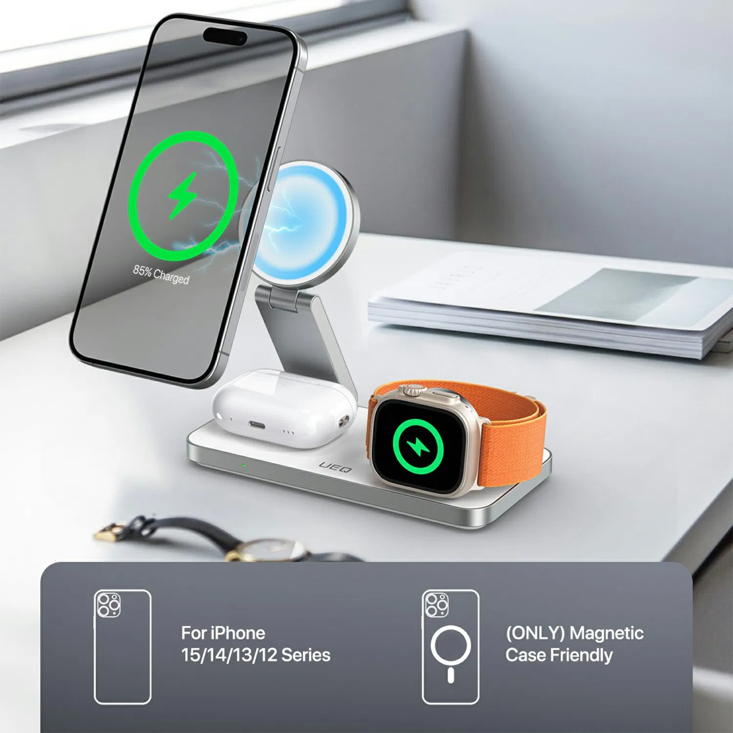 Беспроводная зарядная станция T8 3 в 1 для iPhone, Apple Watch и Airpods