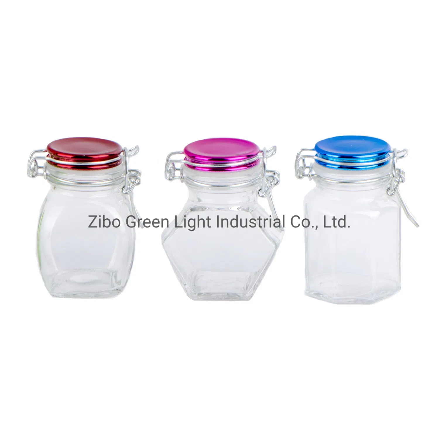 Small Glass Storage Jar for Spice with Colored Lid and Metal Clip