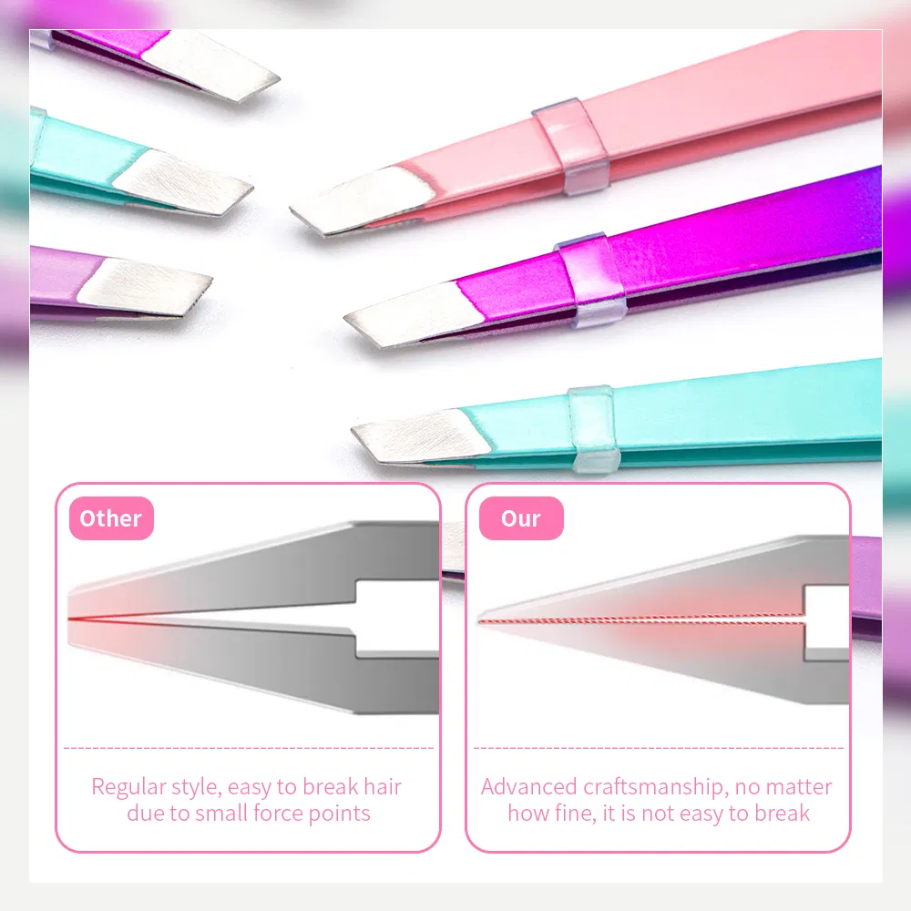 2 In1 Guangdong Slanted Eyebrow Lashes Hair Brush Tweezer Guangdong Rounded Steel Eyelash Tweezers