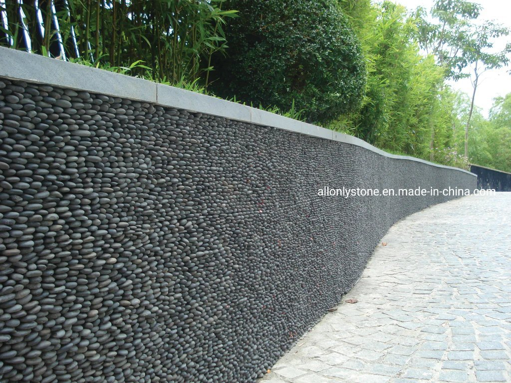 Black/White Stacked Mosaic Standing Pebble Stone Tile for Stone Wall Cladding Bathroom/Kitchen Backsplash