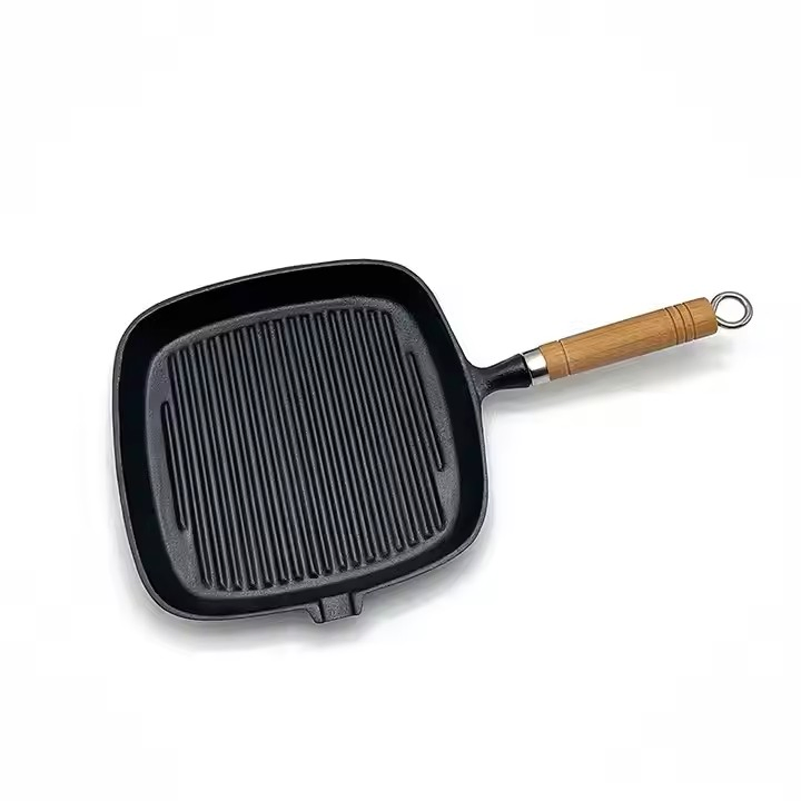 Square Cast Iron Breakfast Frying Skillet Grill Pan with Flat Bottom for Meat Press Cooking