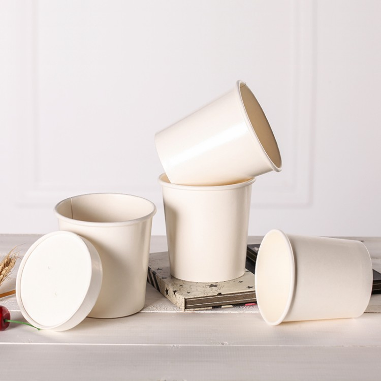 Food Packaging Brown White Paper Soup Containers with Paper Lid Grease Proof