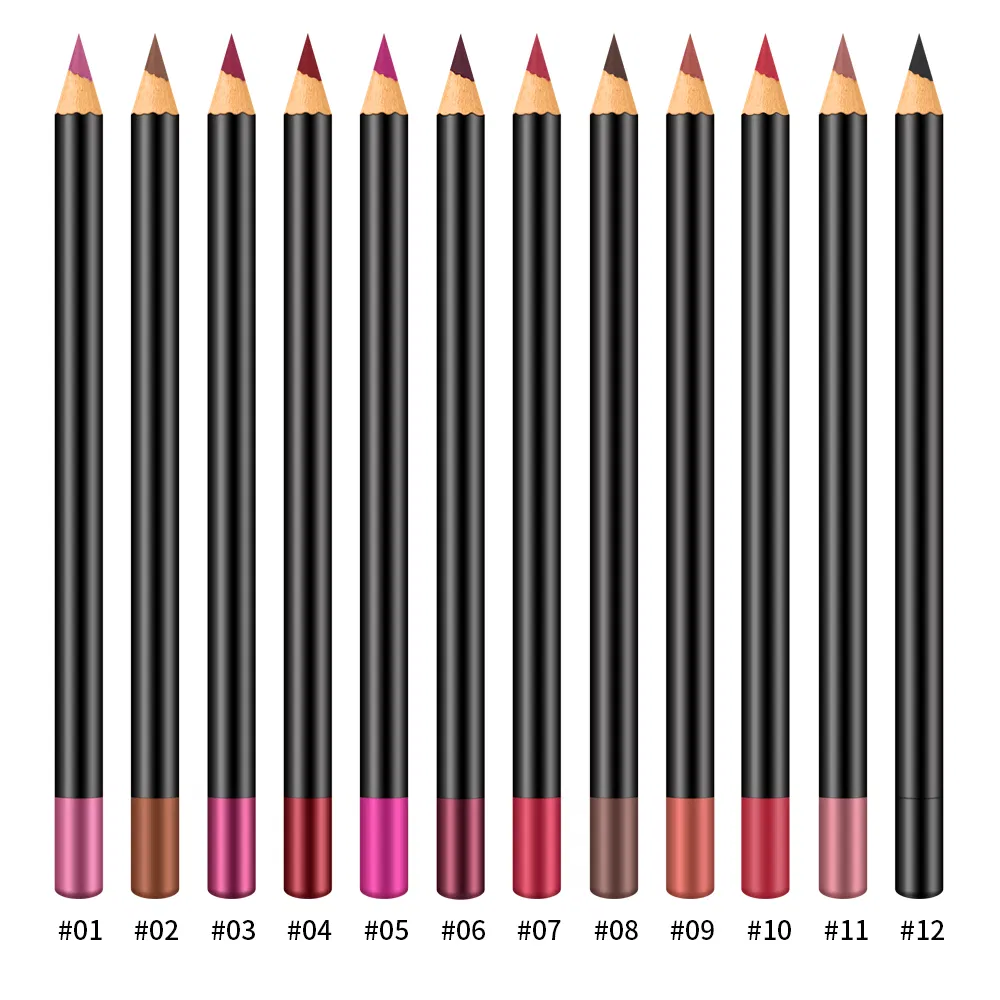 High Pigment 12 Color Vegan Creamy Wood Lip Liner Low MOQ Lipliner
