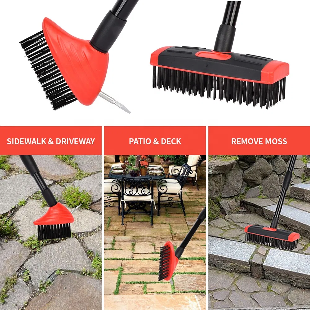 Multifunctional 3-in-1 Telescopic Adjustable Length Garden Floor Weed Cleaning Brush with Steel Spike