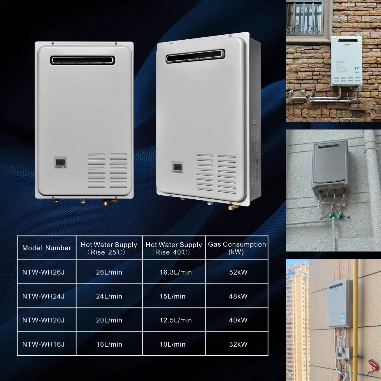 Outdoor Forcedexhaut Compact Gas Water Heater with 24L Hot Water Output