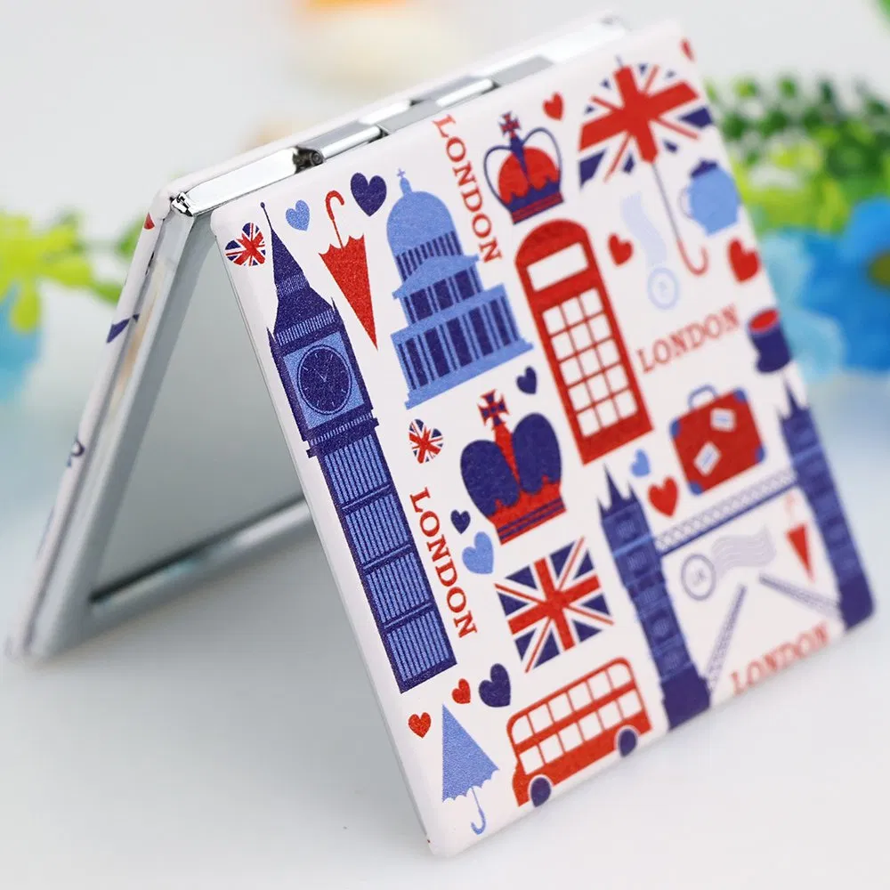 Personalized Logo Square London Souvenir Mirror Custom Mini Hand Foldable Pocket Mirror