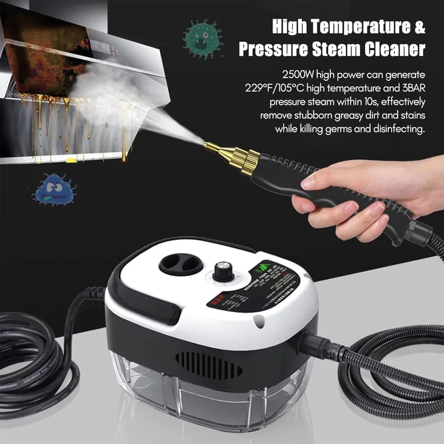 Handheld Pressurized Steam Cleaner 2500W High Temp Portable Cleaning Machine