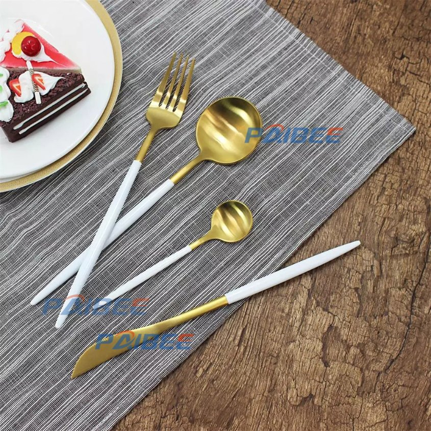 Paibee Hot Selling Cutlery Silverware Dinner Kinfe Table Fork Dessert Spoon