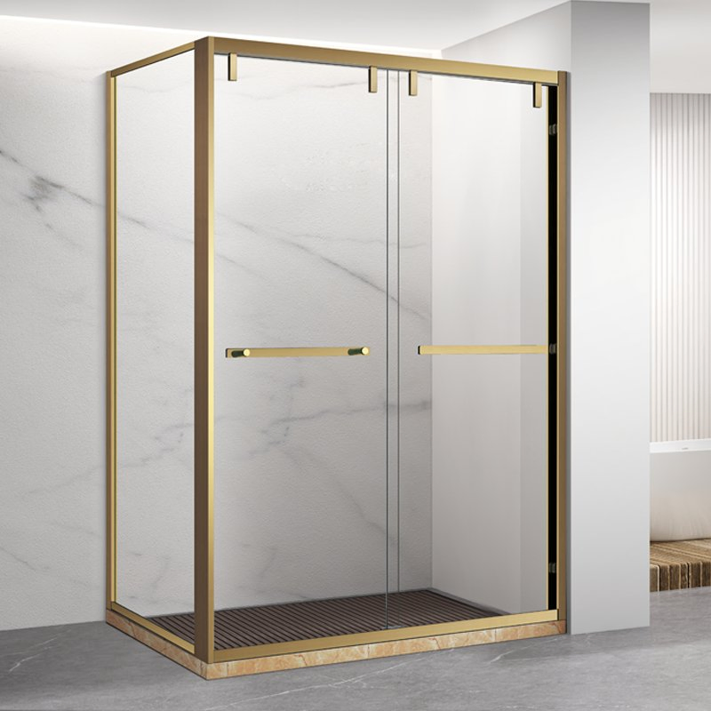 Bathroom Double Sliding Shower Door Square Glass Shower Enclosure