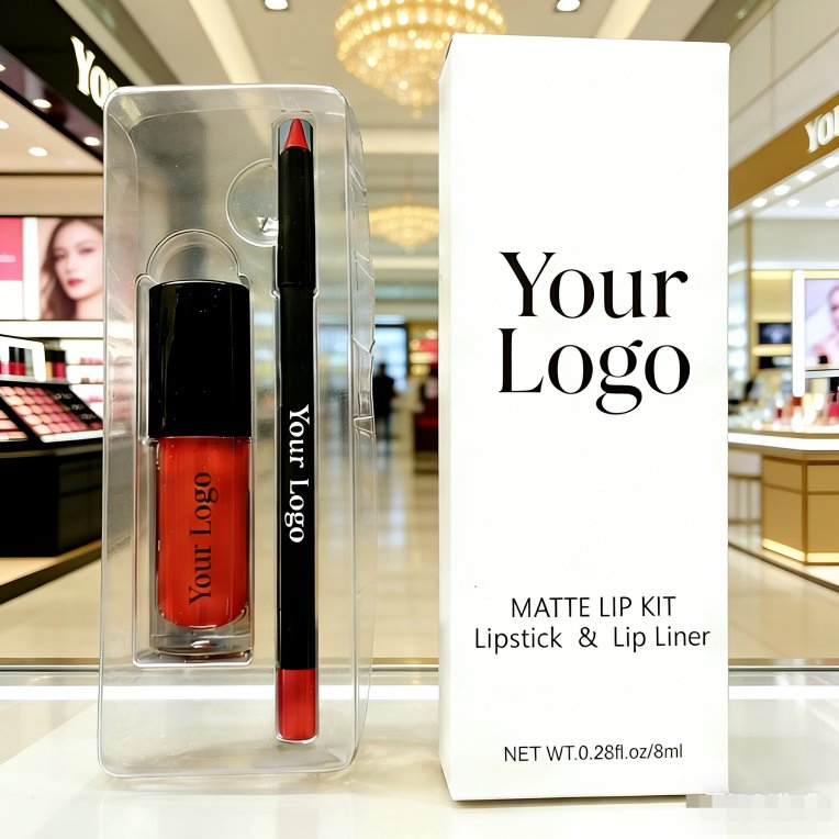 Makeup Kit Private Label Cruety Free Vegan Liquid Lipstick Glossy Pigmented Lip Liner and Lip Stick Set Custom Logo