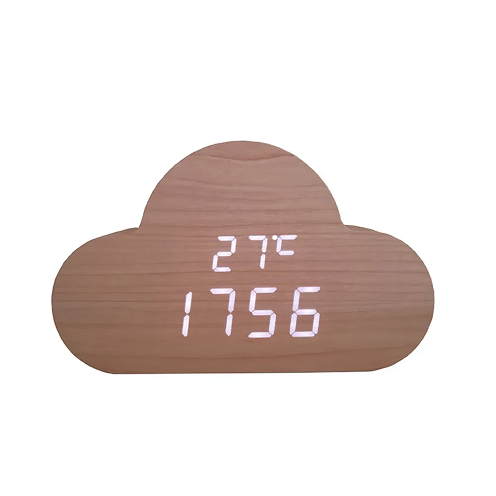 Cloud Wood LED Alarm Clock with Temperature Display for Christmas Gift