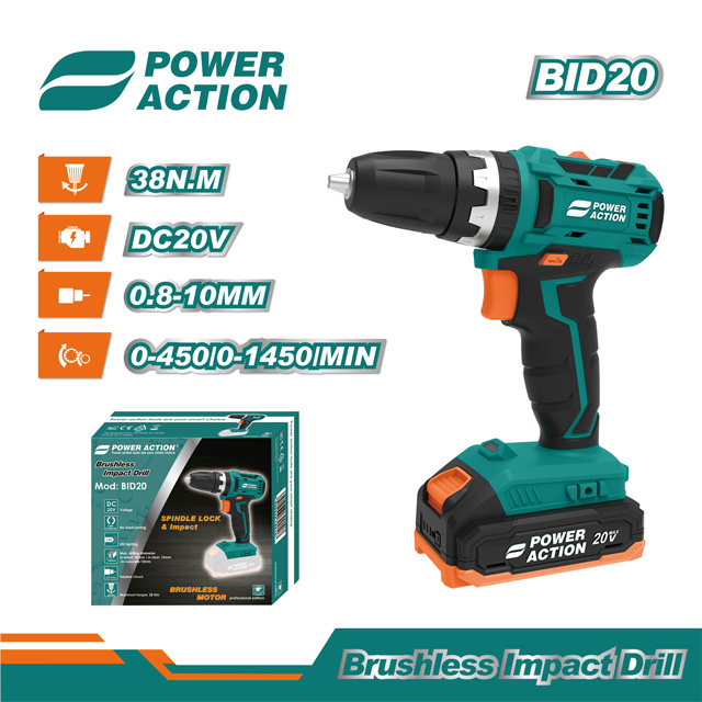Power Action Brushless 20V Lithium Ion with Hammer Function Cordless Impact Drill
