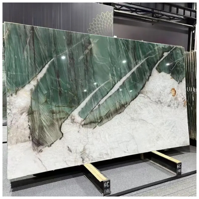 Backlit Botanic Wave Green Quartzite Slabs for Bookmatched Wall