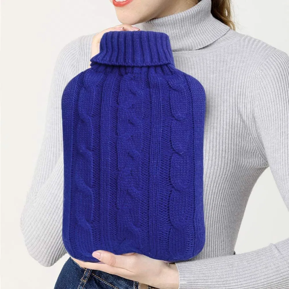 Transparent Rubber Hot Water Bottle 2L with Cover Knitted for Hand Feet Warmer Menstrual Cramps