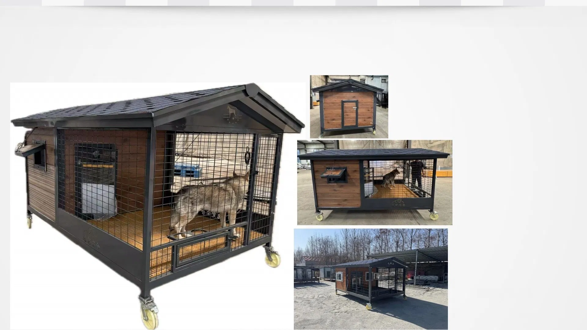 Large Wooden Dog House Outdoor and Indoor Dog Crate, Cabin Style Dog House with Porch Pet House
