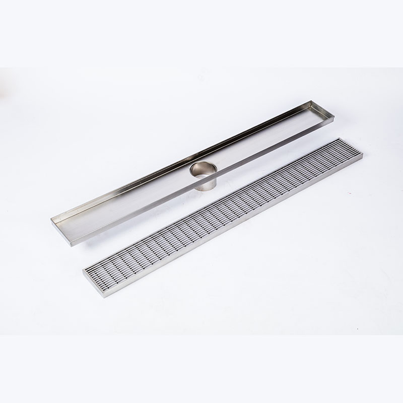 Contemporary Hardware Stainless Steel 304 Shower Floor Grate Drain Strainer: Watermark Tile Insert, Long Linear Design, Modern Bathroom Fixture