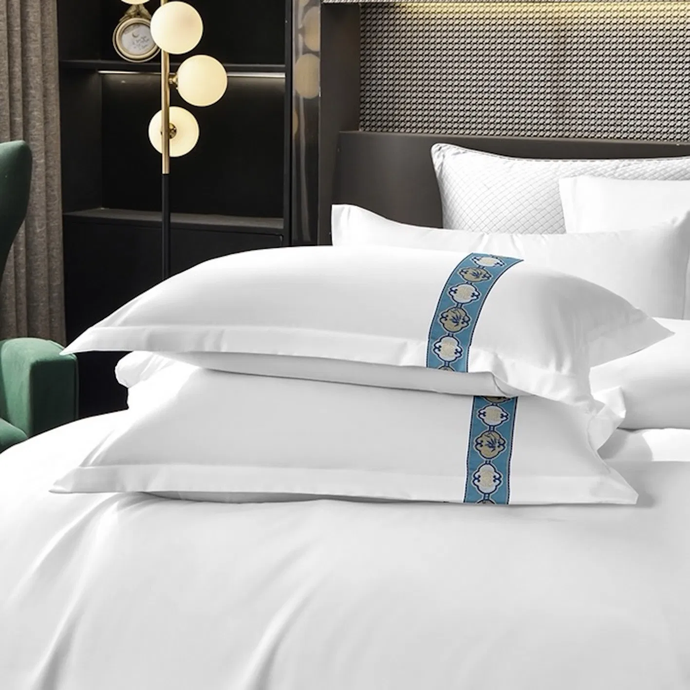High Class Hotel Supplies Sanding Microfiber Polyester Webbing Embroidery Duvet Quilt Cover Double Coverlets Pillowcase Bed Sheets Guangdong Bedding Set