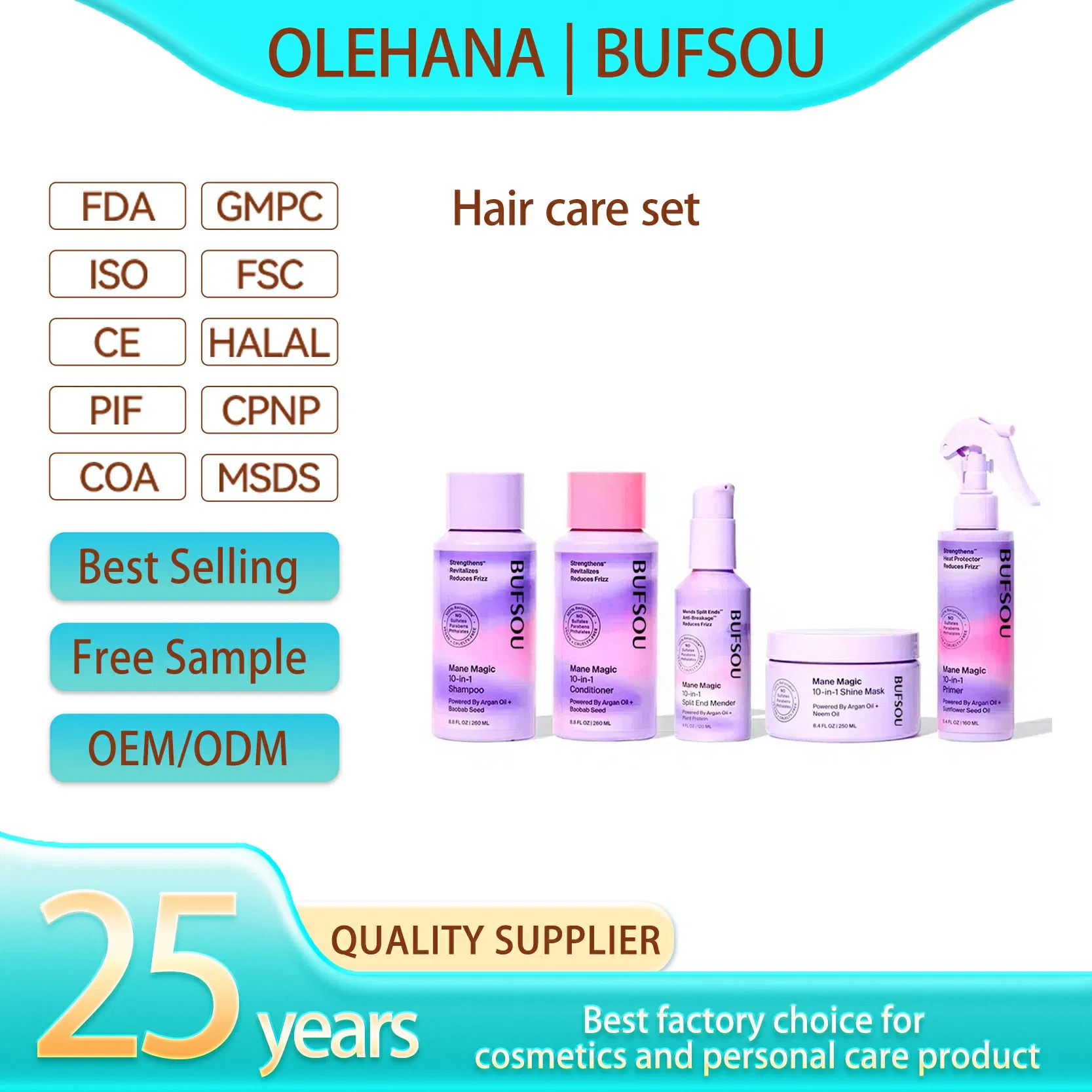 OEM Hair Care Kit Sulfate Free Natural Biotin Argan Oil Coconut Anti-Hair Loss Hair Growth Shampoo and Conditioner Product Set