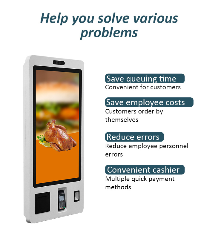 24/32 Inch Restaurant Self Ordering Kiosk Touch Screen POS Terminal Wall Mount/Standing Fast Food Payment Machine