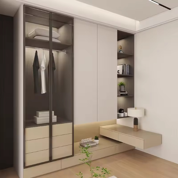 Luxury Modern Wood and Glass Closet Wardrobe with Adjustable Features Best Price