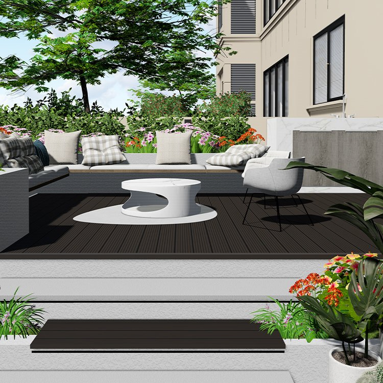 Sonsill Co-Extrusion WPC Decking Moisture-Proof 100% Recyclable Embossed Outdoor Flooring 140*23/25mm