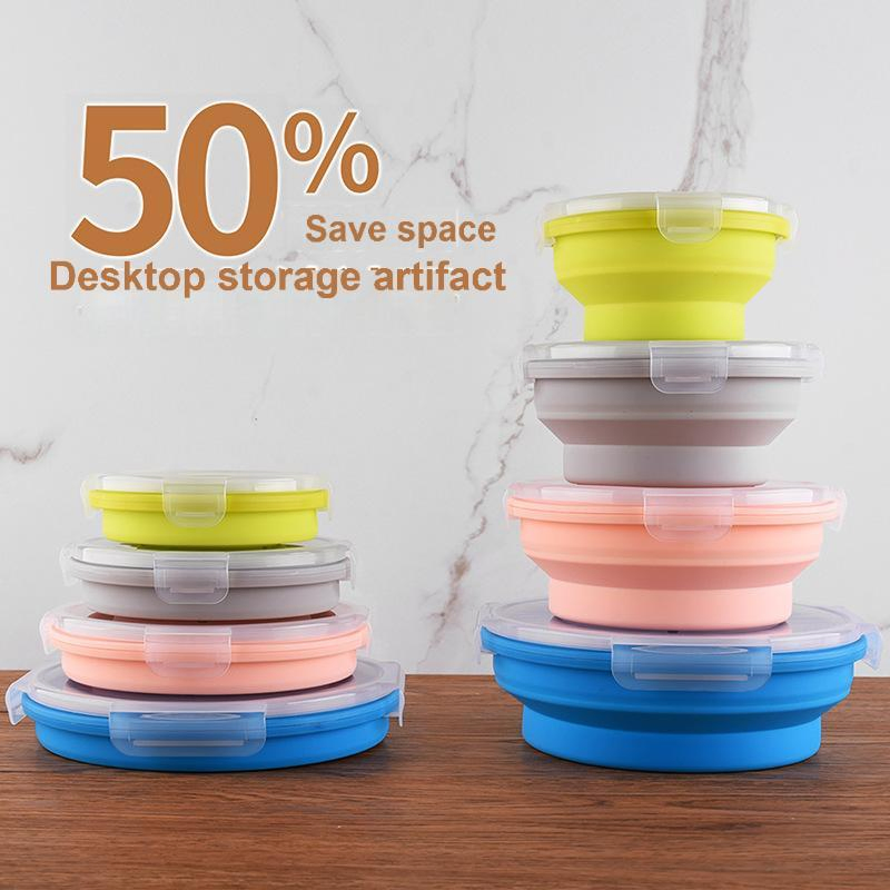 New Round Silicone Lunch Box, Silicone Collapsible Lunch Box for Preservation and Freezing, Silicone Fresh-Keeping Box Lunch Box