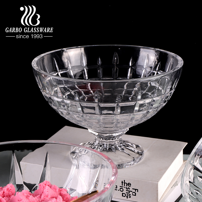 India Market Style Glassware Big and Small Glass Ice Cream Fruits Salad Bowl Set 7PCS