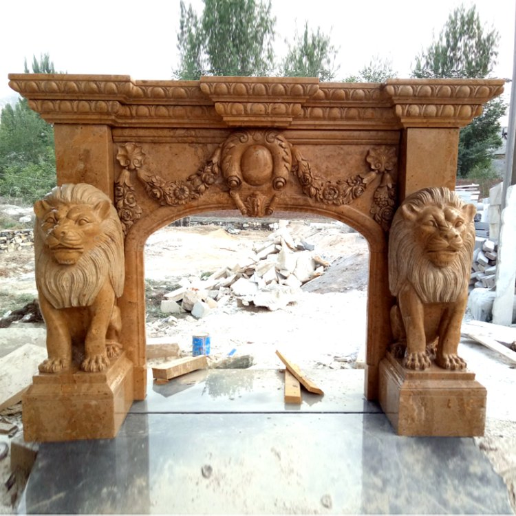 Antique Luxury Lion Head Fireplace Mantel for Home Decoration