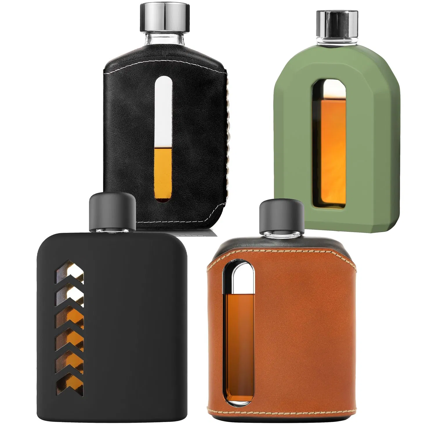 Durable Silicone Covered Portable Versatile BPA-Free Glass Hip Flask for Cambodia Tennent's Lager Riegele
