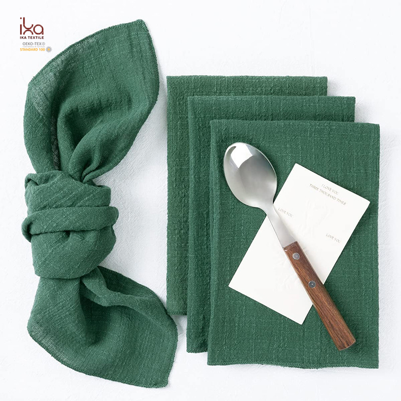 Wedding Personalized Cloth Eco Friendly White Logo Embroidered Cotton Linen Custom Printed Restaurant Table Napkin with Hemstitch