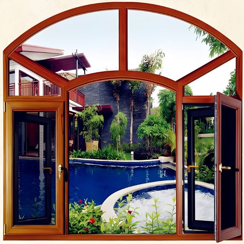 Top Arched European Standard Aluminum Solid Wood Window for Guest-Room