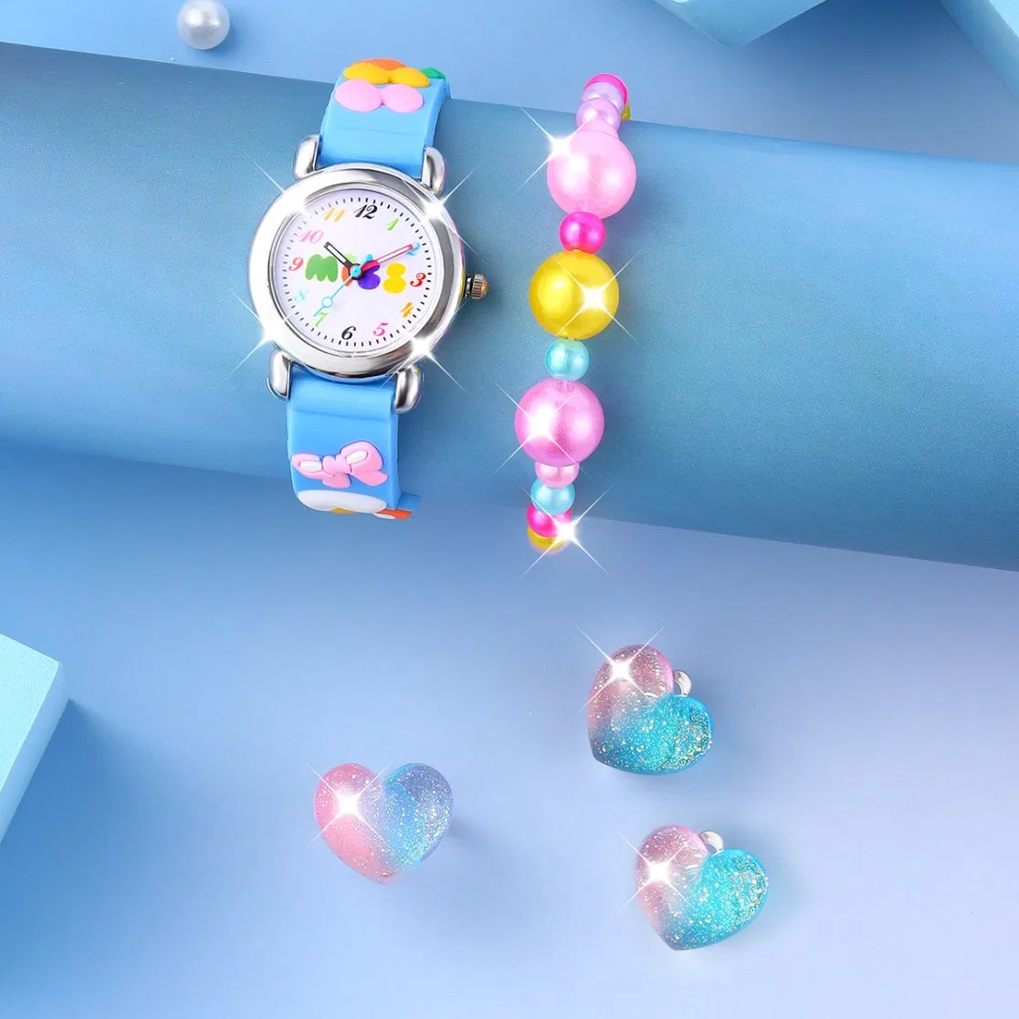 Cute Kids Watch Heart-Shaped Jewelry Blue