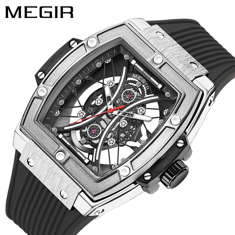 Hot-Selling Brand Megir Silicone Band Sports Fashion Square Waterproof Men's Quartz Watch