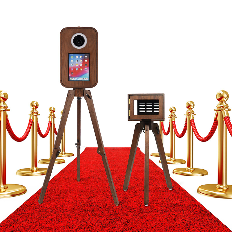 Vintage Wood Grain Photo Booth - Interactive Selfie Machine for Weddings and Events
