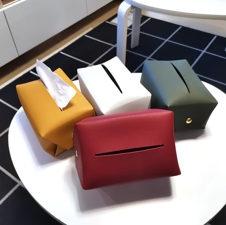 Custom Logo Tissue Box Creative Living Room Bedroom PU Leather Car Office Collapsible Tissue Holde