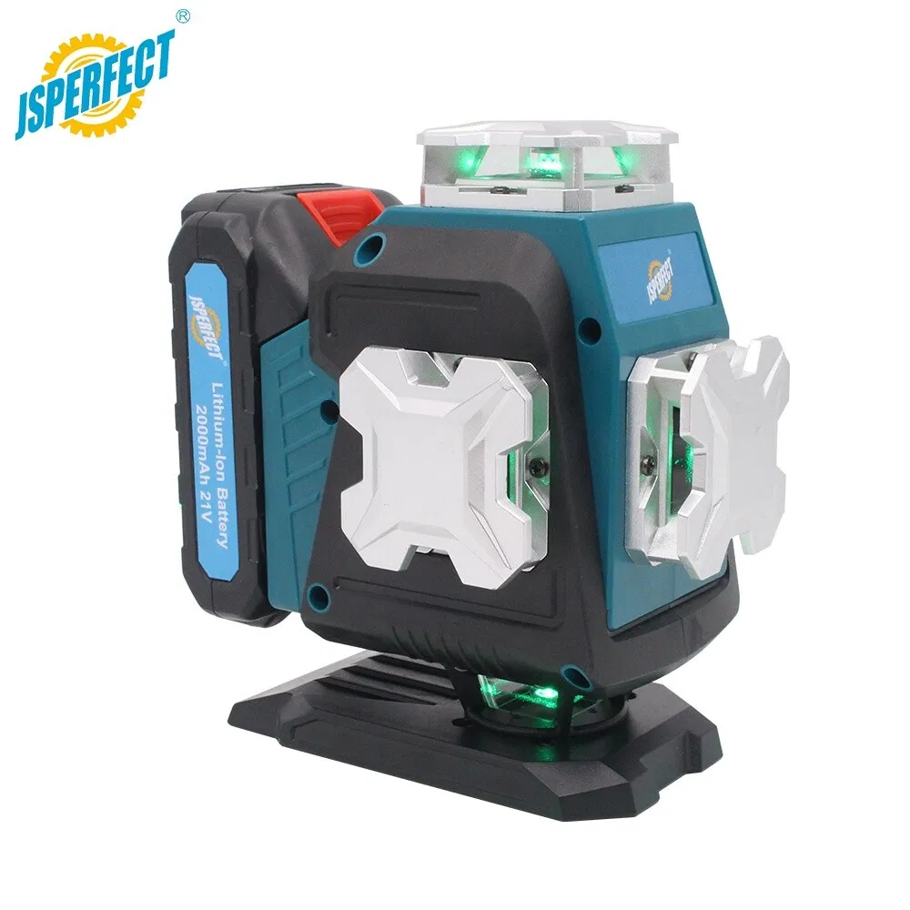 Jsperfect 4D Green Lithium Battery Laser Level and Cordless Impact Drill Tool Box